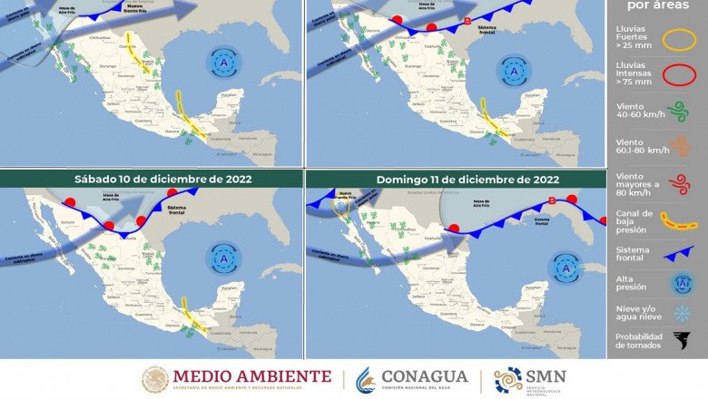 Se esperan lluvias para próximo domingo 11 y lunes 12 de diciembre