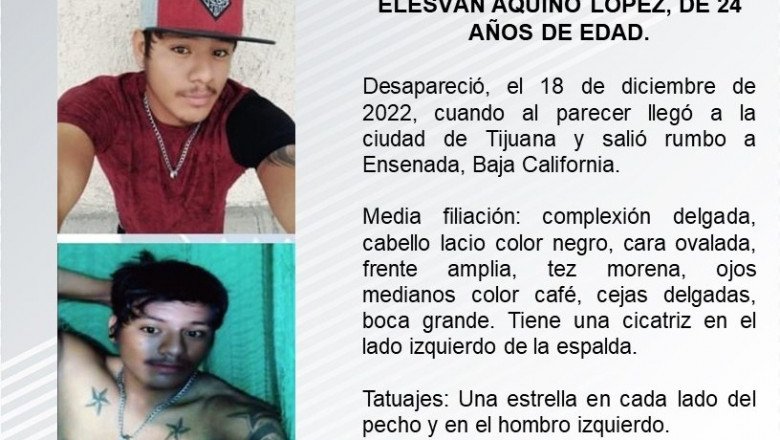 Buscan a Elesván Aquino López, de 24 años de edad