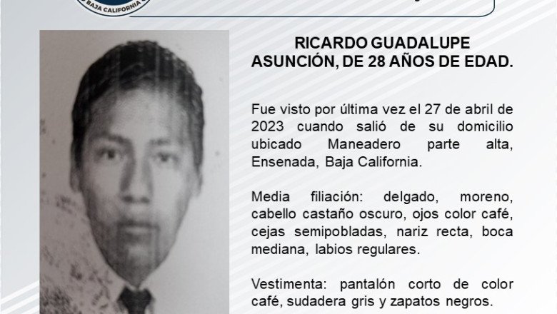 Familiares buscan a Ricardo Guadalupe Asunción, de 28 años de edad