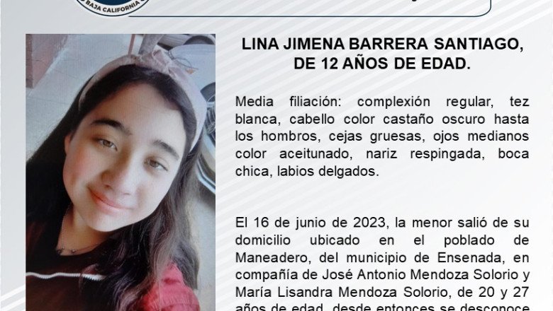 Familiares buscan a Lina Jimena Barrera Santiago, de 12 años de edad