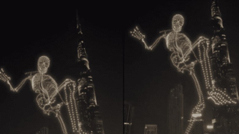En Dubái miles de drones crean un esqueleto gigante por Halloween (VIDEO)