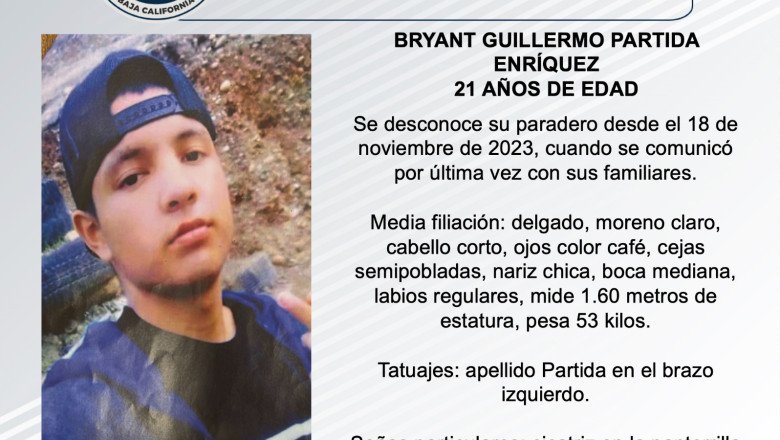 Familiares buscan a Bryant Guillermo Partida