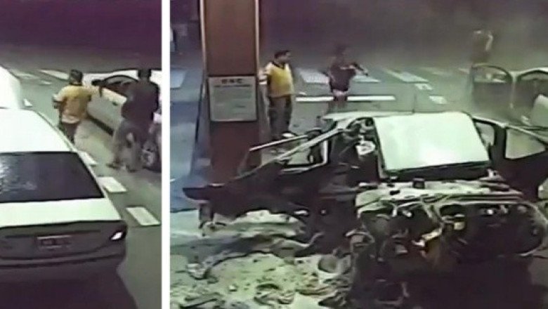 Coche explota al cargar gasolina y deja expuesto un cargamento de cocaína