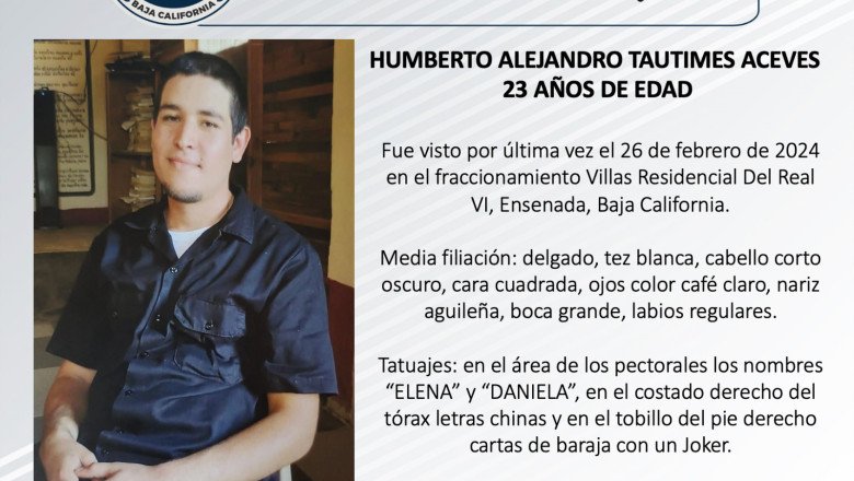 Buscan a Humberto Alejandro Tautimes de 23 años de edad