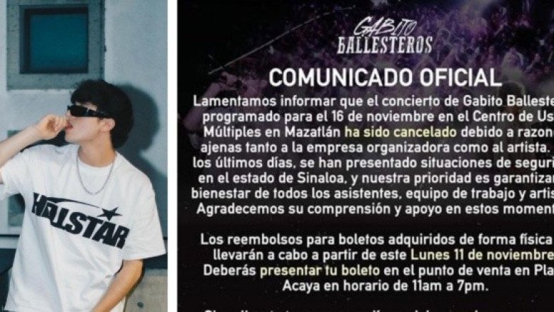 Gabito Ballesteros cancela concierto en Mazatlán por inseguridad