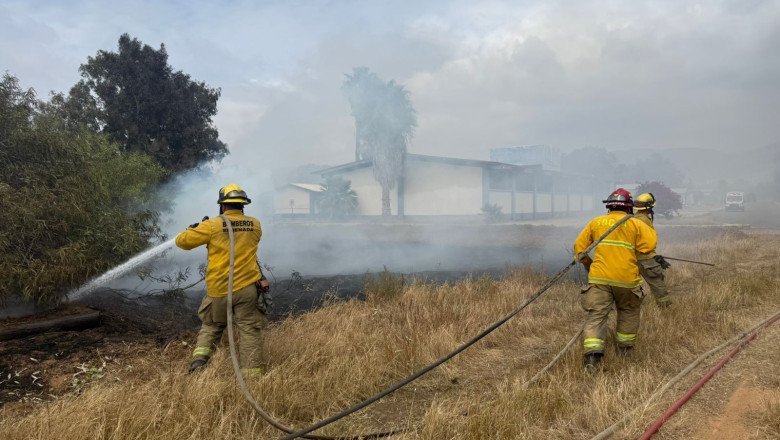 Controla Bomberos de Ensenada incendio Forestal en Guarnición Militar